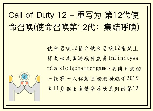 Call of Duty 12 - 重写为 第12代使命召唤(使命召唤第12代：集结呼唤)