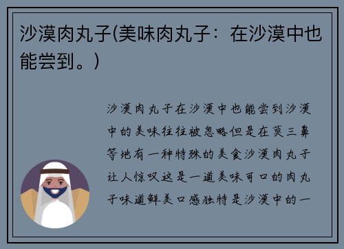 沙漠肉丸子(美味肉丸子：在沙漠中也能尝到。)
